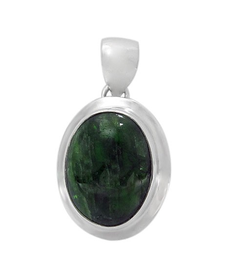 Oval Green Stone Pendant, Sterling Silver